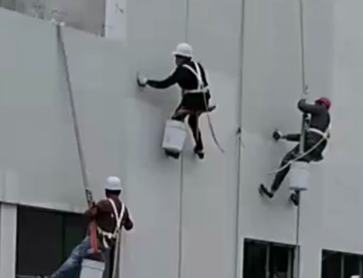 外墻粉刷中的安全防線高空作業安全繩